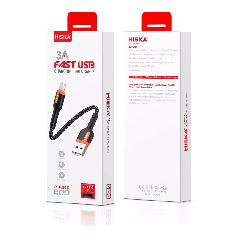 کابل شارژ هیسکا Hiska Type-C مدل LX-1020C طول 20 سانتیمتر